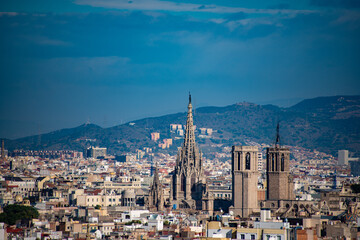 view of the city with gothic cathedral of barcelona
