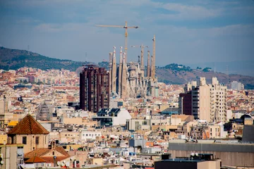 Poster view of sagrada familia and the city of barcelona © cafera13