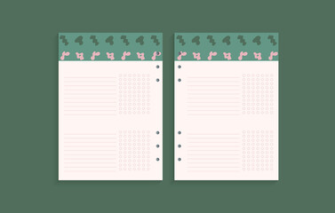 Page template for weekly planning, important dates or notes,