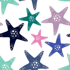 Fototapeta na wymiar Summer ocean seamless sea star pattern for clothes print and accessories and kids and fabrics and wrapping paper