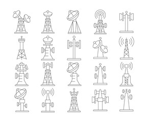 radio mast and communication tower icons set vector illustration
