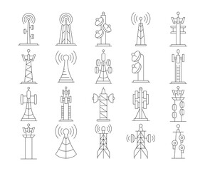 Fototapeta na wymiar radio mast and communication tower icons set vector illustration