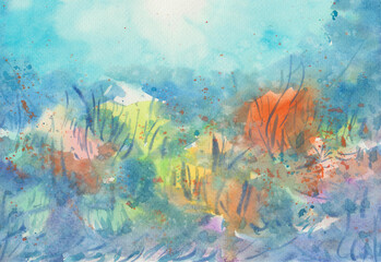 watercolor background with watercolor painting for card illustration background