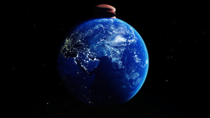 Burger on earth planet. Obesity problem concept. 3d rendering.
