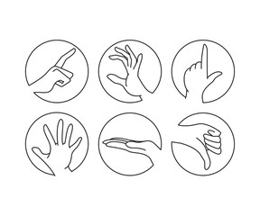 hand gestures in circle shape set line illustration
