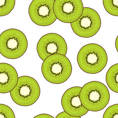 Fototapeta premium Kiwi slices vector seamless pattern