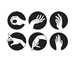 hand gestures in circle set line illustration