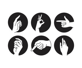 hand gestures in circle set line illustration