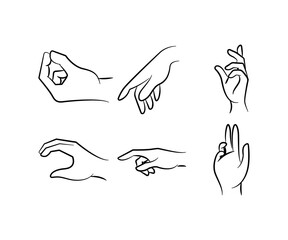 sketch and hand drawn hand gestures set line illustration