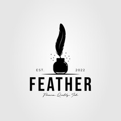 quill or feather pen with ink bottle logo vector illustration design