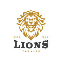 Ferocious lion head emblem logo design. Lion head line art vector icon