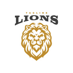 Vintage hipster lion head emblem logo design. Lion head line art vector icon