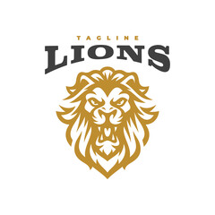 Ferocious lion head emblem logo design. Lion head line art vector icon