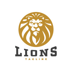 Lion head circle emblem logo design. Lion face mascot vector icon	

