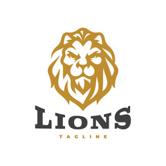 Vintage hipster lion head emblem logo design. Lion head line art vector icon