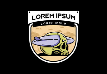 Surfboard piercing the skull illustration design