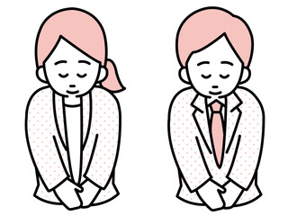 お辞儀をするビジネスパーソンのイラスト素材セット