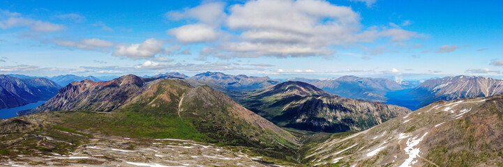 Summer time scenery in aerial view taken in Yukon Territory, Canada at Paddy Peak. 