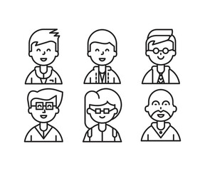 different style of people character icons line illustration