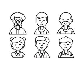 different style of people character icons line illustration