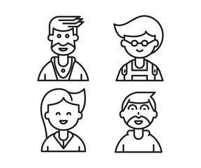 different style of people character icons line illustration