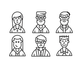 different style of people character icons line illustration