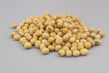 Soy beans on gray background close-up