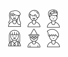 different style of people character icons line illustration