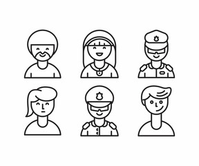 people characters and avatars set line illustration