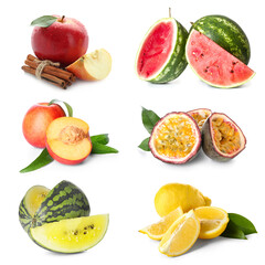 Set of different ripe fruits isolated on white