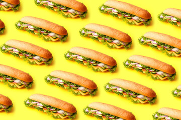 Tasty sandwich on color background