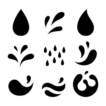 Water drop and splash icon vector set