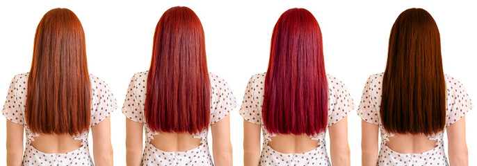 Set of beautiful young woman with different hair color on white background