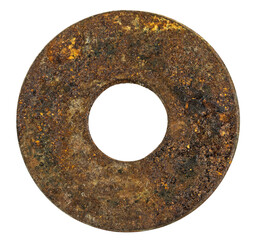 Rusty metal washer isolated on white background