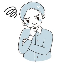 考え事をしているシニア男性のイラスト