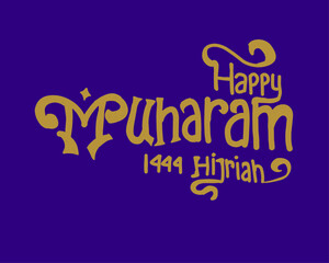 Naklejka premium Lettering congratulations on the Islamic New Year in the month of Muharram