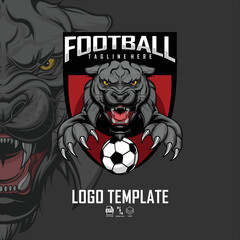 BLACK PANTHER FOOT BALL LOGO WITH A GRAY BACKGROUND