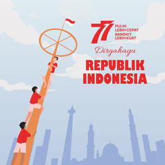 Indonesia independence day 17 august with traditional games and blue sky concept illustration