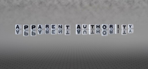 apparent authority word or concept represented by black and white letter cubes on a grey horizon...