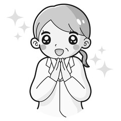 ときめく白衣を着たシニア女性のイラスト