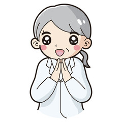 ときめく白衣を着たシニア女性のイラスト