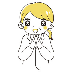 ときめく白衣を着たシニア女性のイラスト