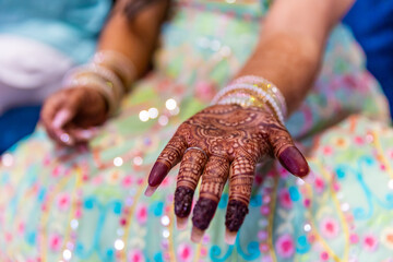 Indian bride's wedding henna mehendi mehndi hands close up