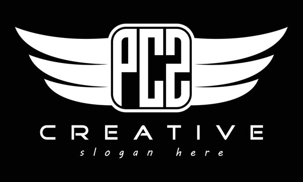 PCZ three Letter wing minimalist creative concept icon eagle symbol professional logo design, Vector template