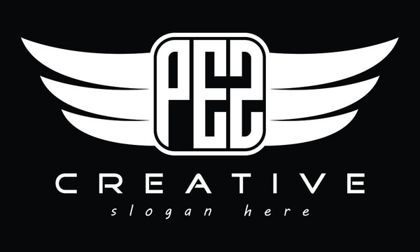 PEZ three Letter wing minimalist creative concept icon eagle symbol professional logo design, Vector template