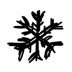 Doodle Christmas snowflake. Hand-drawn outline snow isolated on white background. Messy line winter holiday symbol of the New Year. Festive Tangled line art decoration element. Vector illustration