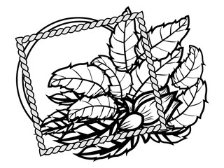 beautiful wreath leavs and rope square on a circle frame