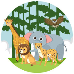 Wild animals in circle icon