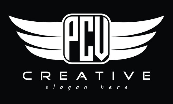 PCV three Letter wing minimalist creative concept icon eagle symbol professional logo design, Vector template