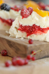 Dessert Pavlova. Delicious and beautiful breakfast. High quality photo